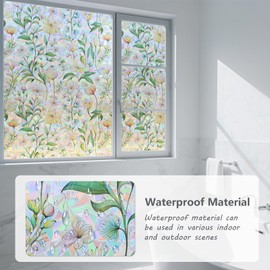 FINNEZ Window Privacy Film Stain Glass Film Flowers Rainbow Window Film Window Clings Non-Adhesive Reusable Decorative for Home（Forest Rainbow，23.6 Inch x 6.5 Feet）