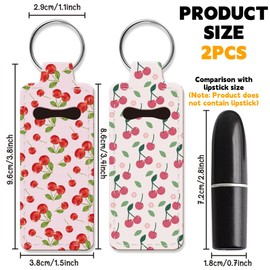 OLYCRAFT 2pcs Lipstick Holder Keychain Fruit Lip Balm Holders Elastic Diving Fabric Lipstick Keychain Portable Lipsticks Holder Bags Cherry Chapstick Sleeve Key Ring Holders for Lipsticks Chapstick
