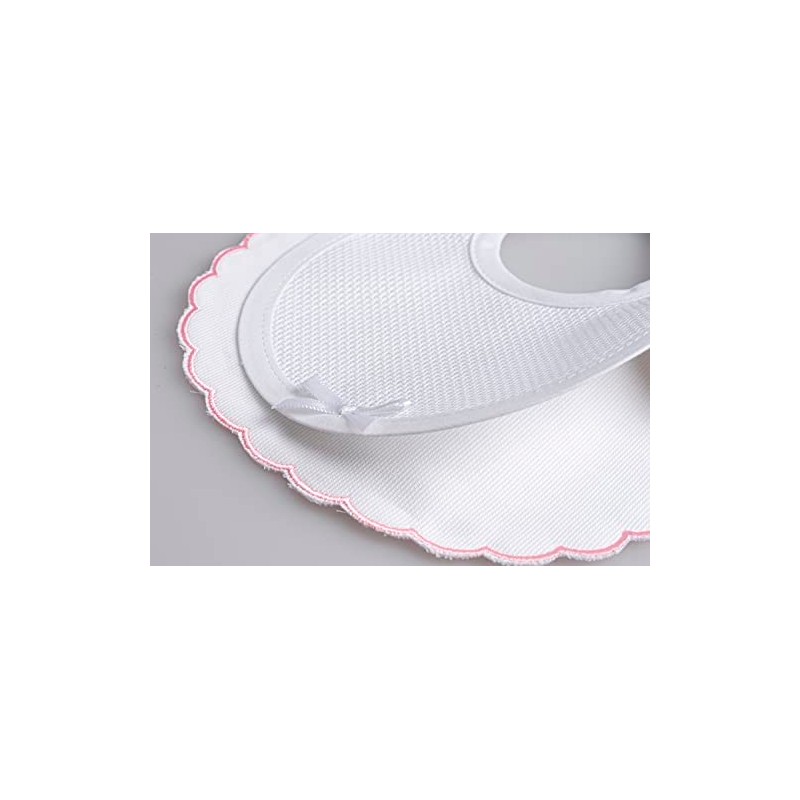 FILET - Elegant White Cotton Pique Bib, Pink Smarmelled Edge,