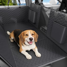 REDASW Dog Car Seat Cover Waterproof Vegan Leather, Scratchproof, Hard Bottom Back Seat Extender for Dogs, Non Slip Back Seat Protector with Mesh Window, Easy to Clean Fit Full Size Trucks, Black