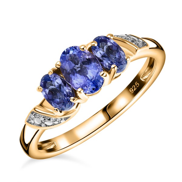 TJC Tanzanite Three Stone Ring for Women in 14ct Gold