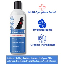 Lucy's HexGuard Skin Irritation Relief Shampoo I Soothes Itching, Redness, Rashes, Skin Allergies, Pyoderma & More I Unscented I 12oz