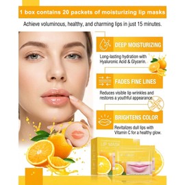 UYRVAPE Pack of 20 Collagen Crystal Lip Masks Set, Moisturising, Nourishing Lip Plasters, Anti-Wrinkle, Anti-Ageing, Hydrating Gel Masks, Improving Skin Care (Orange Flavour)