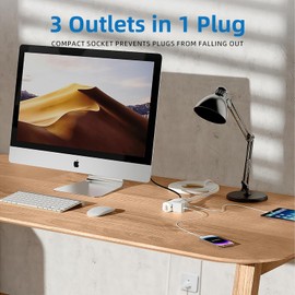 TiFFCOFiO Indoor Extension Cord, 2 Prong 12 Feet Extension Cord, 3 Polarized Outlets with Safety Slide Windows,13A/1625W, 16 AWG