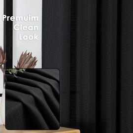 OWENIE Bob Black Curtains 63 Inch Length 2 Panels Set for Living Room Bedroom, Light Filtering Faux Linen Textured Soft Window Curtain, Airy Soft Rod Pocket cortinas para cuarto, 40Wx63L Inches, 2 Pcs