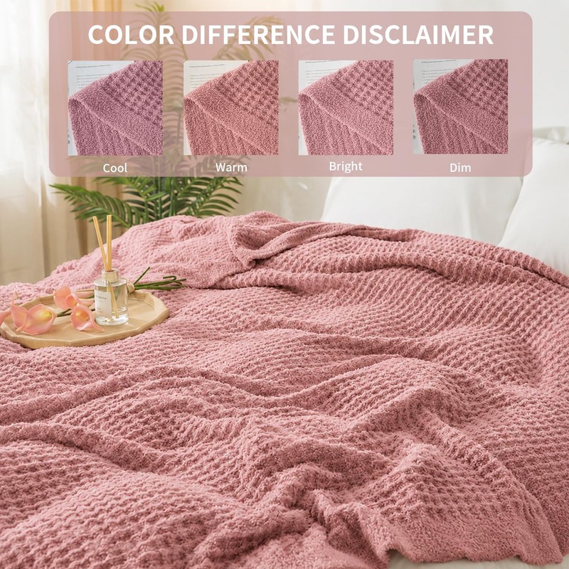 Waffle Throw Blanket, Soft Plush, 50x60 in, Dusty Rose