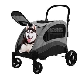 ZHUOYUANTONG Large Dog Stroller-4 Wheel Pet Stroller Suitable for Medium to Large Dogs or 2 Dogs,Foldable Dog Stroller,132lbs Capacity,for Park or Travel,Grey
