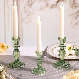 Simeitol Green Candlestick Holders Set of 6, Taper Candle Holders, 4.3" H & 6.3" H Glass Candle Holder for Candlesticks & Pillar Candles, Candle Holder for Wedding and Dining Table Decor