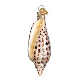Old World Christmas Beach Glass Blown Ornaments for Christmas Tree Junonia Shell, Tan/Brown/White/Gold