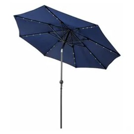 Four Seasons Courtyard 9 Foot Polyester 2 Section Steel Pole Outdoor Patio Market Umbrella with Open Tilt System and LED Lights on 8 Steel Ribs, Navy