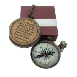 Decor&More for I Know Brass Prayer Compass with Wooden Box Religious Gift for Men & Women - Communion Compass for Boys Graduation Gift Hiking & Traveling (White)