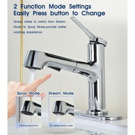 Modern Digital Bathroom Sink Faucet Single Handle Pull-Up Vanity Sink Faucet 1 or 3 Holes,Homili Chome Countertop Tap with Pull-Down Spray,Dual Water Outlet Modes (Chrome)