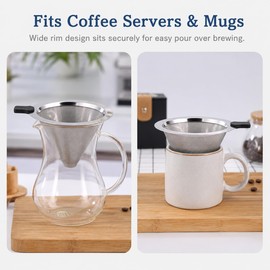 Filtro de café de acero inoxidable para Hario V60 – Filtro de café reutilizable, filtro de café de doble malla de acero inoxidable fino compatible con filtro reutilizable V60 y otros cerveceros
