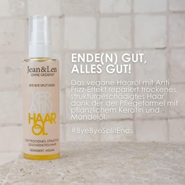 Jean & Len Haaröl Keratin, Anti-Frizz-Effekt, mit pflanzlichem Keratin, für trockenes und strukturgeschädigtes Haar, duftet nach Mandel und Vanille, ohne Silikone, vegan, 100 ml