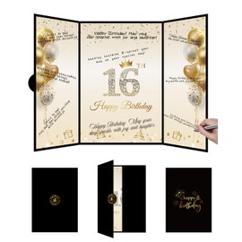 Sweet 16 Party Decorations Black Gold Sweet 16 Guest Book Alternative, Happy Sixteen Birthday Signing Card Board, 16th Birthday Decorations for Boys Girls, 16th Anniversary Gifts (Black gold)