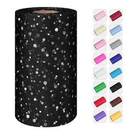 Glitter Tulle Rolls, 6” by 50 Yards (150FT) Sequin Tulle Netting Fabric Tulle for Tutu Skirts Sewing Birthday Wedding Party Decoration (Black)