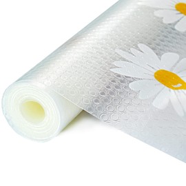 Shelf and Drawer Liners for Kitchen Cabinet Fridge Place Mats, Waterproof Sink Liner No Slip Bathroom Mats Non Adhesive EVA Plastic Liner Roll - Clear Daisy 17.7"×118"