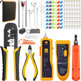 TAIWAIN RJ45 Network Cable Crimper Wire Stripper Tool Set CAT5/CAT6/Cat5e Crimp Repair Stripping Cutter Kit, RJ11/RJ12 Professional Wire Crimping Tester Tools(Lemon yellow)