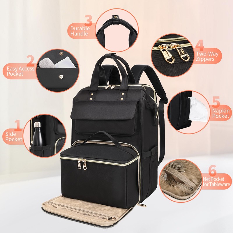 BERTASCHE Lunch Backpack for Women, 17.3 Inch Laptop Backpack with