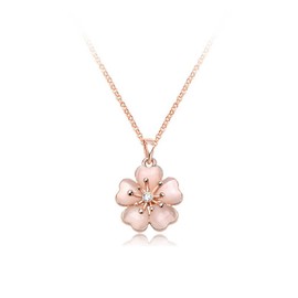 IUHA Cherry Blossom Necklace, Cherry Blossoms, Mini Size, Glass Metal, Cubic Zirconia