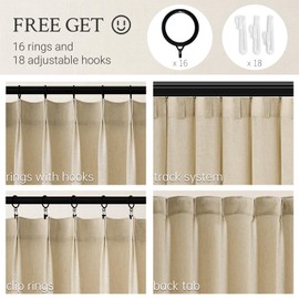 96 Inches Long Pinch Pleated Semi Sheer Curtains,Beige Light Linen Blended Light Filtering Window Curtains 96 Length 2 Panels for Living Room Bedroom Pinch Pleat Drapes with Hooks 2 Panels 40" Wx96 L