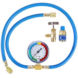 YSTOOL AC U Charge Hose with Gauge Car Refrigerant R134a R12 R22 Recharge Tool Kit Auto Air Conditioner Charging Hose 250PSI Low Pressure Meter Brass 1/4" Female Parts R134a Can Tap Quick Coupler