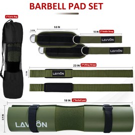 Squat Pad Set - Foam Barbell Pad for Squats Cushion, Lunges & Bar Padding for Hip Thrusts -Standard Olympic Weight Bar Pad,Gym Accessories for Women(Ankle Straps,Wrist Straps for Weightlifting)(Army-Green)