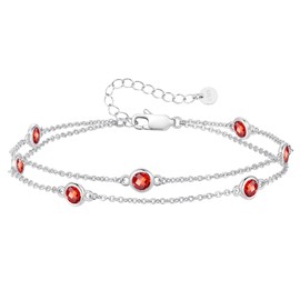 LOUISA SECRET Women's Bracelet Layered with Birthstone Pendants Double Chain for Women Girls 925 Sterling Silver Bracelets Birthday Anniversary Christmas Gift for Her Women Girlfriend Mother, Sterling