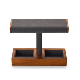 Woodten Solid Wood T-Bar Showcase, 2 In 1 Watch Display Stand Jewelry Display Organizer Holder for Watch Bracelet Cuffs Ring (Dark Grey)