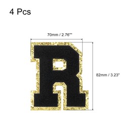 sourcing map 4pcs Chenille Letter Badge Iron On Letter Patch Black R Alphabet Decorative Repair Embroidered Patches for Clothes Shoes Hats Backpacks
