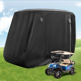 CLUBRALLY Golf Cart Cover with Reflective Strips, Waterproof 420D Golf Cart Covers 2/4 Passenger, Fits Club Car, EZGO, Yamaha Golf Carts - Black