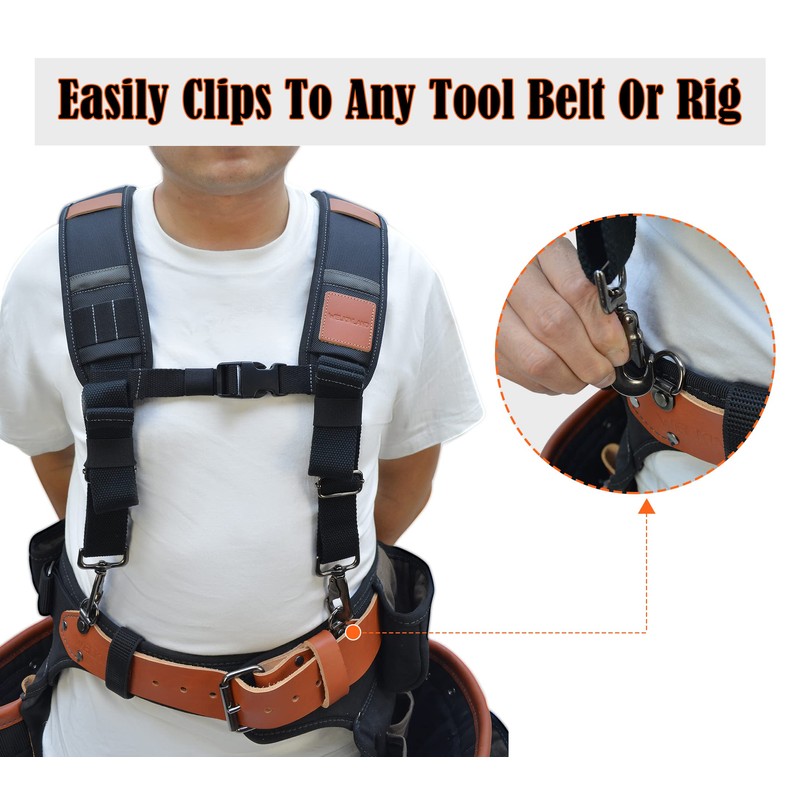 WELKINLAND Heavy-Duty leather tool belt suspenders for Carpenter & construction