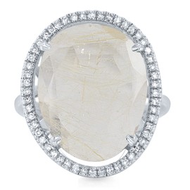 SoulBox Natural Genuine Golden Rutile and Diamond Fashion Ring for Women in 925 Sterling Silver I Ring Size 6.5