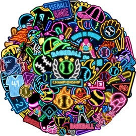 120PCS Neon Baseball Stickers Baseball Party Favors Birthday Party Decorations Vinyl Waterproof Stickers for Water Bottle Laptop Luggage Helmet Gifts for Teens Boys Girls Adult