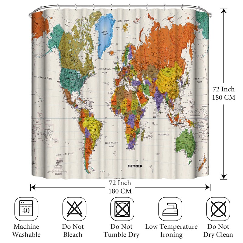 LIVETTY World Map Bathroom Shower Curtains Fabric Shower Curtain Waterproof
