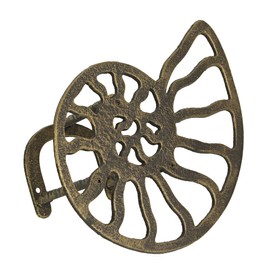 12-Inch Bronze Finish Cast Iron Nautilus Seashell Decorative Hose Holder: Wall-Mounted Outdoor Nautical Décor for Stylish and Functional Garden Organization