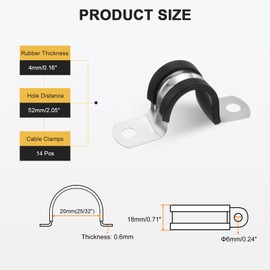 sourcing map 14 Pcs 20mm(25/32") Cable Clamp, 304 Stainless Steel Rubber Coated Cushioned Insulated Cable Clamp 2 Hole U-Tube Strap Clamp for Lines Pipe Hose Wire Cord Installation, Black