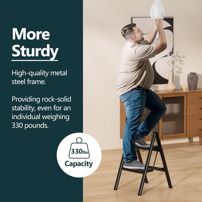 WOA WOA 2 Step Ladder, Step Stool Foldable with Wide
