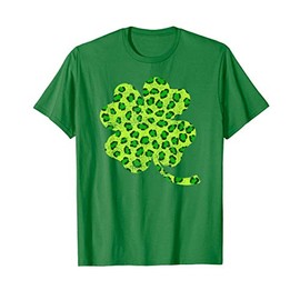 Shamrock Green Leopard Print Four Leaf Clover Vintage T-Shirt