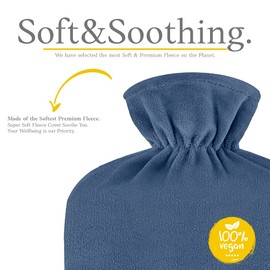 Hot Water Bottle with Cover - Soft Premium Fleece Cover - 1.8L Large Hot Water Bottle Kids Bed Bottle for Adults - Dark Blue