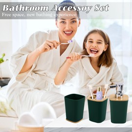 XLHOMO Green Bathroom Accessories, Bathroom Accessories Set with Trash Can, Soap Dispenser, Toothbrush Holder, Toothbrush Cup, Soap Dish, Toilet Brush, Tray and Q-tip Holders for Housewarming