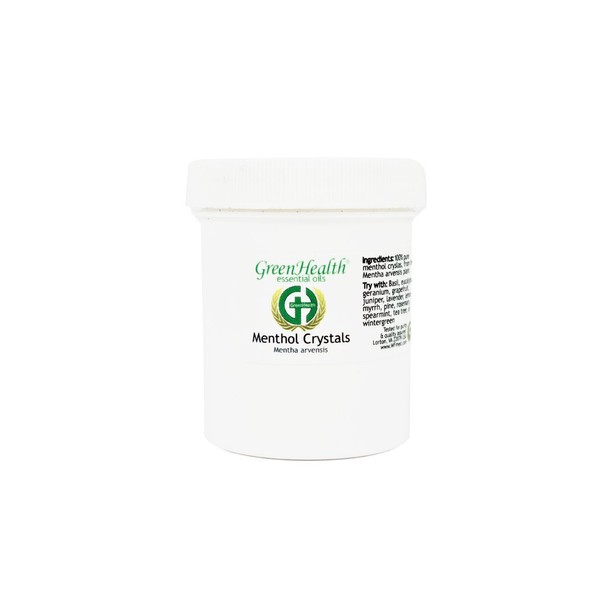 Menthol Crystals 8oz in a White Plastic jar by Greenhealth(Melting Point is Approximately 95 to 107 Degrees F) (2 OZ)