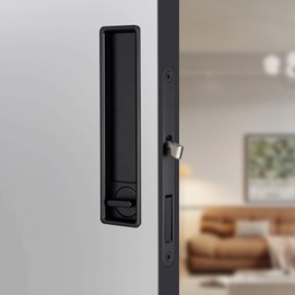 Pocket Door Lock Hardware with Pull, Recessed Handle Latch,Invisible Sliding Door Lock for Bedroom, Kitchen, Barn Door (Rectangular Black)