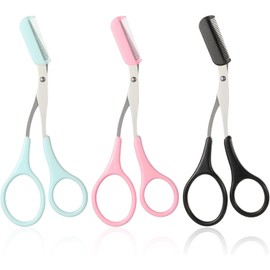 Tijeras de cejas para mujer, tijeras recortadoras de cejas con peine para moldear cejas, tijeras de peine antideslizantes, accesorios de belleza para hombres y mujeres (negro, rosa, azul)