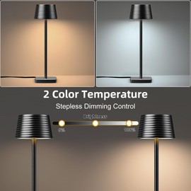 YHT LED Corded Table Lamp Modern 2 Color Brightness Dimmable Plug in Desk Lamp Industrial Aluminum Nightstand Table Light for Reading/Living/Bedroom/Home/Office/Beside (Black, 2 P)