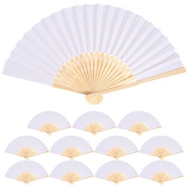 JECOMPRIS 12Pcs Chinese Handheld Folding Fan: 8.3 Inch White Folding Fans for Wedding - Outdoor Party Favors Bridal Shower Decoration Photography Props