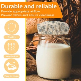 Sourdough Starter Jar Covers for Mason Jars, Teal Damask Flower 5Pack Reusable Linen Sourdough Proofing Cloth for 3-4 Inch Jar Mouth Baking Supplies