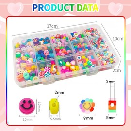 Generic 990 Cuentas de Arcillo Coloridas Abalorios Pulseras - con Caja Organizadora y Cuerda Elástica Perlas de Cerámica Blanda Kit de Fabricación de Pulseras de Abalorios DIY para Regalo, 990PZS