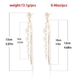 Long Tassel Pearl Dangle Earrings for Women - Dangling Hanging Baroque Simulated Freshwater Pearl Drop Dangle Earring Bridal Wedding Gift
