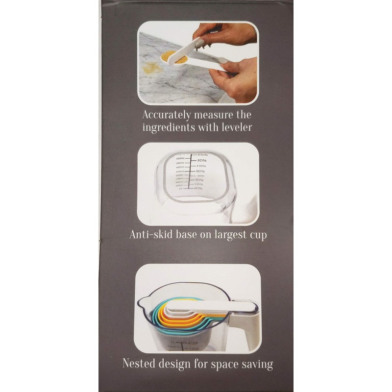 Measuring cup and measuring spoons set with one scraper one